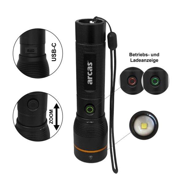 Arcas taskulamp 2000 lm 20W laetav USB-C, must ARCAS taskulamp 2000 lm laetav (2)