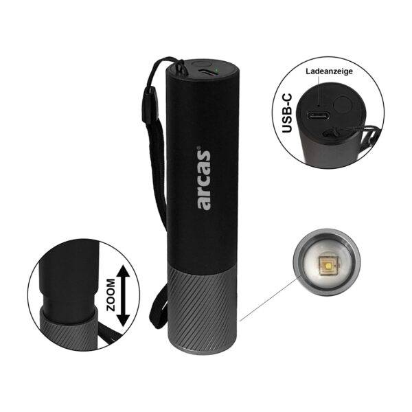 Arcas taskulamp 300 lm laetav USB-C, must ARCAS taskulamp 300 lm laetav (2)