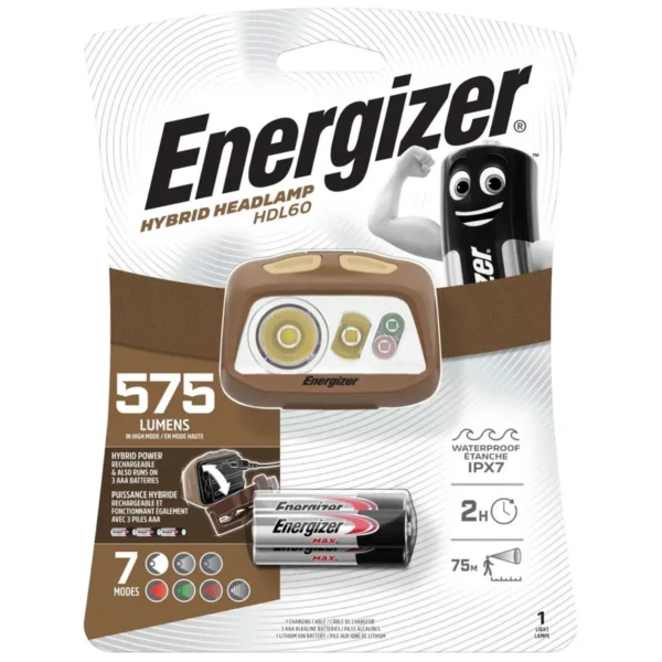 Energizer HDL60 pealamp 575 lm, laetav või 3xAAA ENERGIZER pealamp 575 lm HDL60